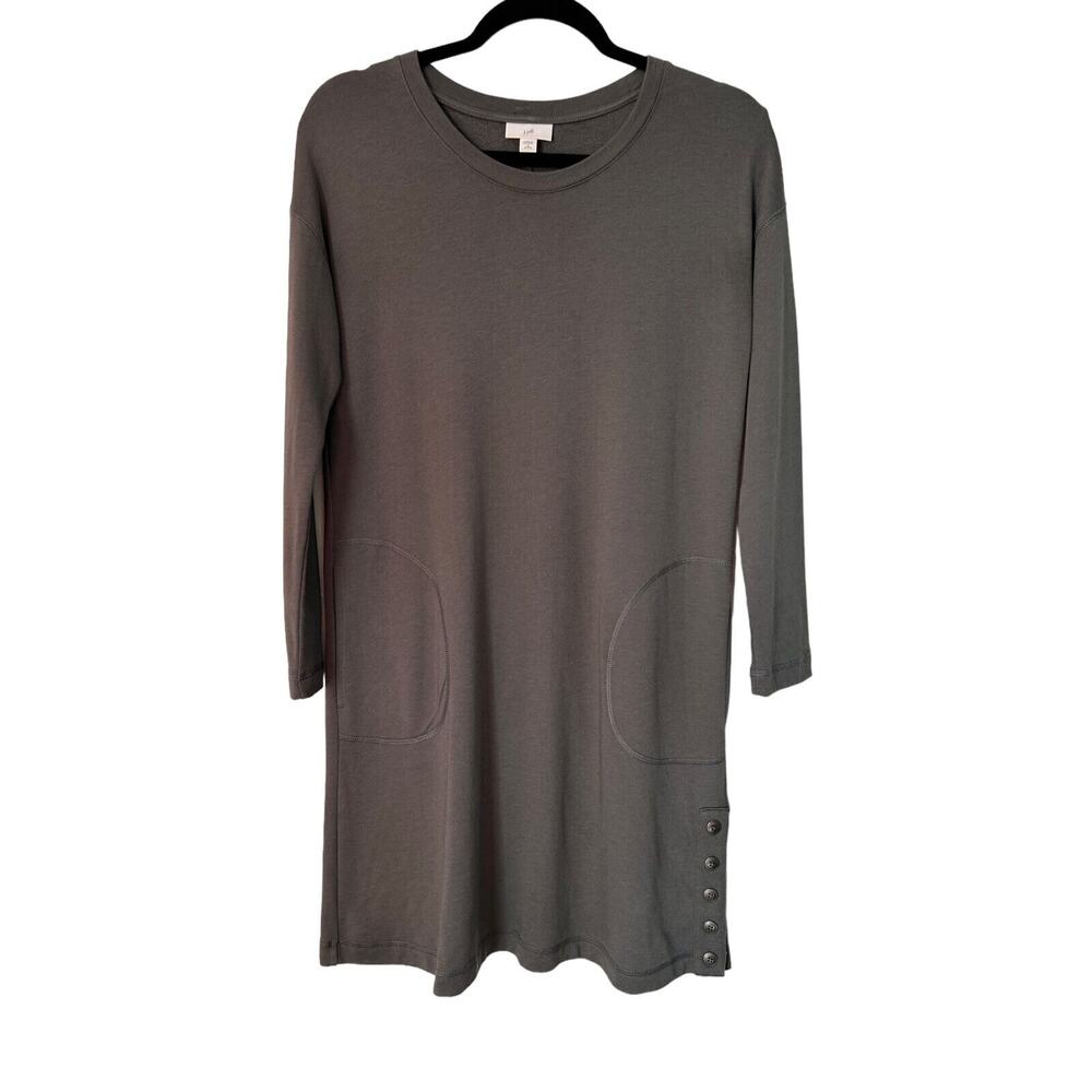 J. Jill Petite French Terry Peat Moss Green Dress SP Minimalist‎ Capsule Staple